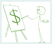 stickman painting dollar sign